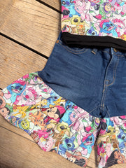 “Penelope Plays in a topping" crop top and upcycled shorts set