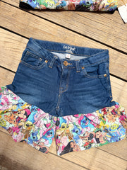 “Penelope Plays in a topping" crop top and upcycled shorts set