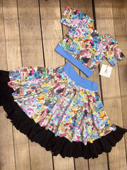 “Penelope Plays in a topping" crop top and skirt